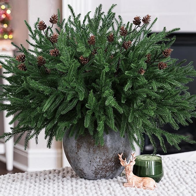 HyeFlora 14 PCS Christmas Norfolk Pine Stems with Small Pine Cones Branches, 19 In Real Touch Art... | Amazon (US)