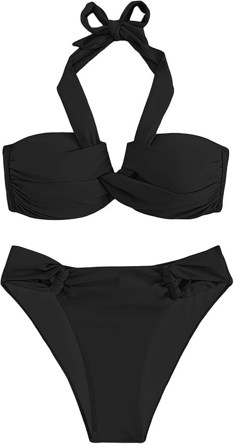 SHENHE Women's 2 Piece Push Up Twist Front Halter Bikini Swimsuit Bathing Suits | Amazon (US)