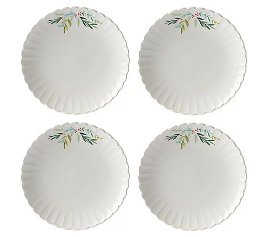 Lenox French Perle Set of 4 Scallop Holiday Dinner Plates | QVC