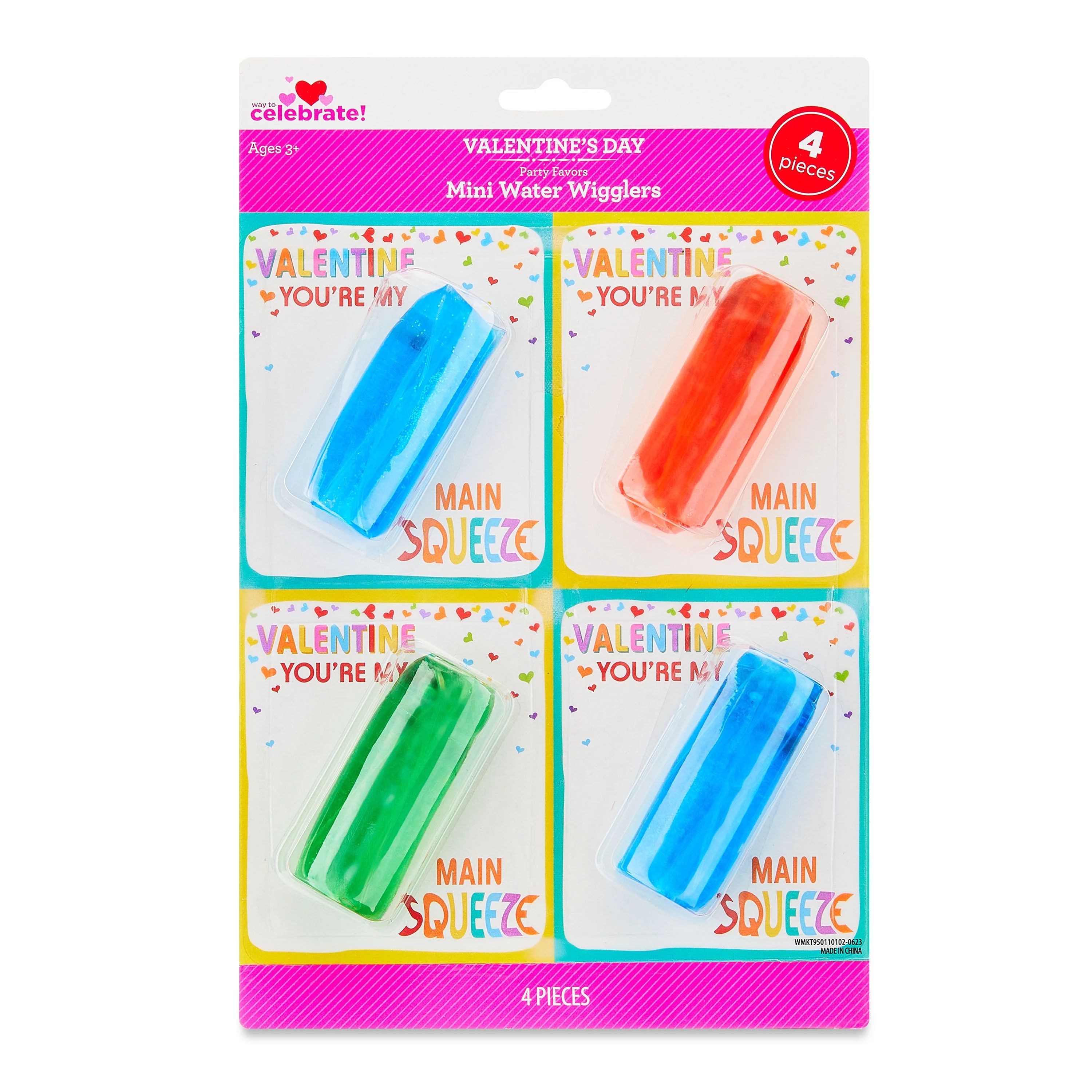 Valentine's Day Multicolor Mini Water Wiggler Party Favors, 4 Count, by Way To Celebrate | Walmart (US)