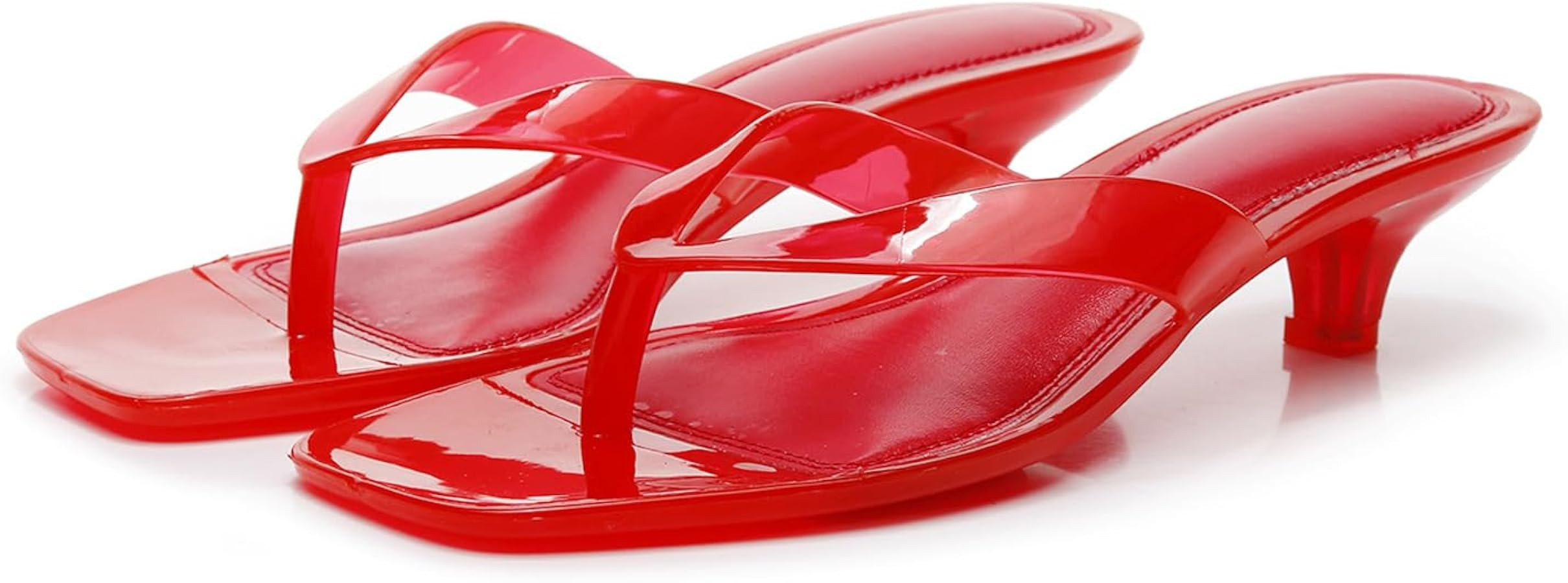 Jelly Thong Kitten Heeled Sandals for Women Clear Comfortable Square Open Toe Slip On Low Heels F... | Amazon (US)