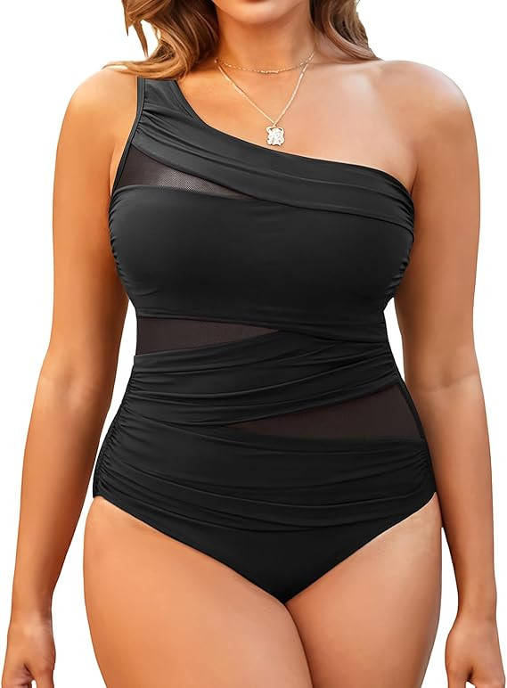 Aqua Eve Plus Size One Piece Swimsuit for Women Tummy Control Bathing Suits One Shoulder Swimwear | Amazon (US)
