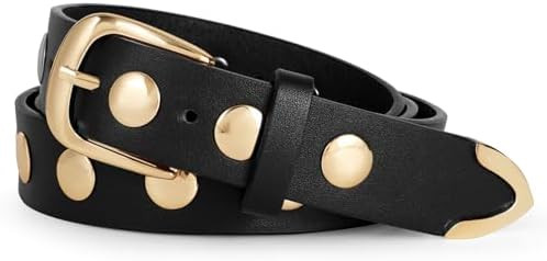 WERFORU Women Fashion Leather Belt Studded Leather Belt Ladies Belts for Jeans Dress Punk Belt | Amazon (US)