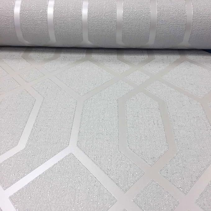 Quartz Trellis Geometric Wallpaper Silver and Grey Fine Decor FD42304 | Amazon (US)