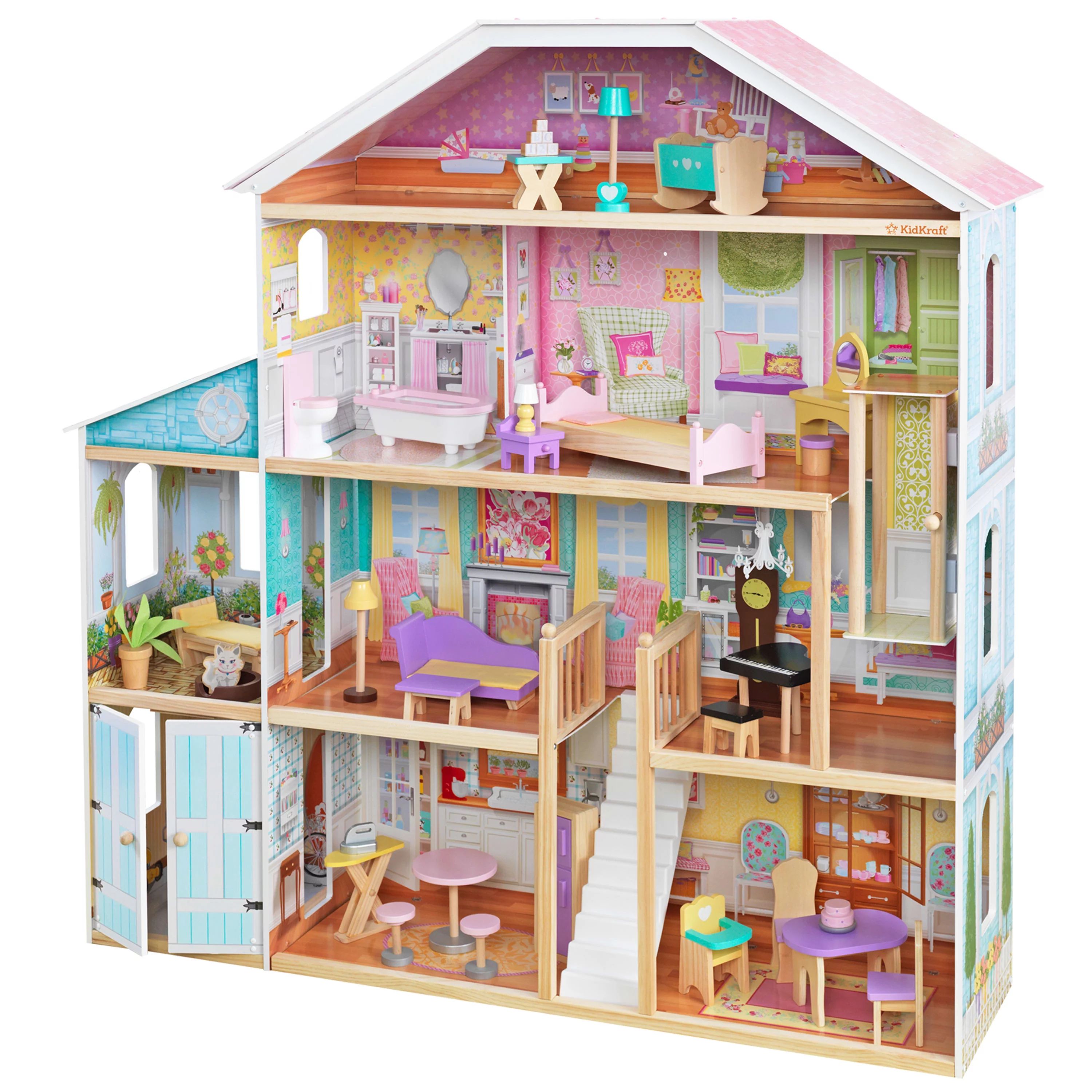 KidKraft Grand View Mansion Wooden Dollhouse with 34 Accessories, Ages 3 and up - Walmart.com | Walmart (US)
