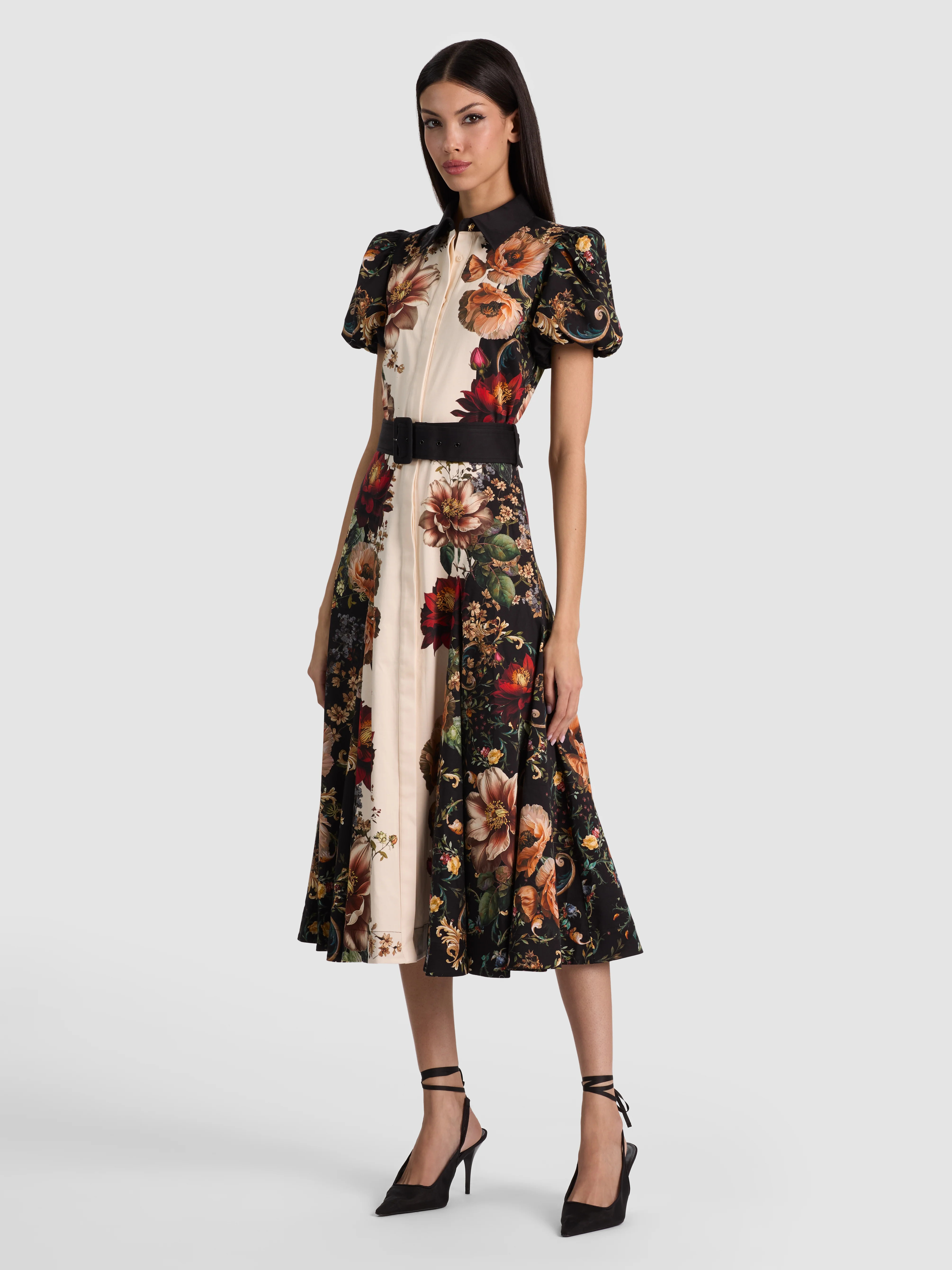 HENRIETTA BELTED MIDI DRESS - FLORAL RADIANCE | Alice + Olivia