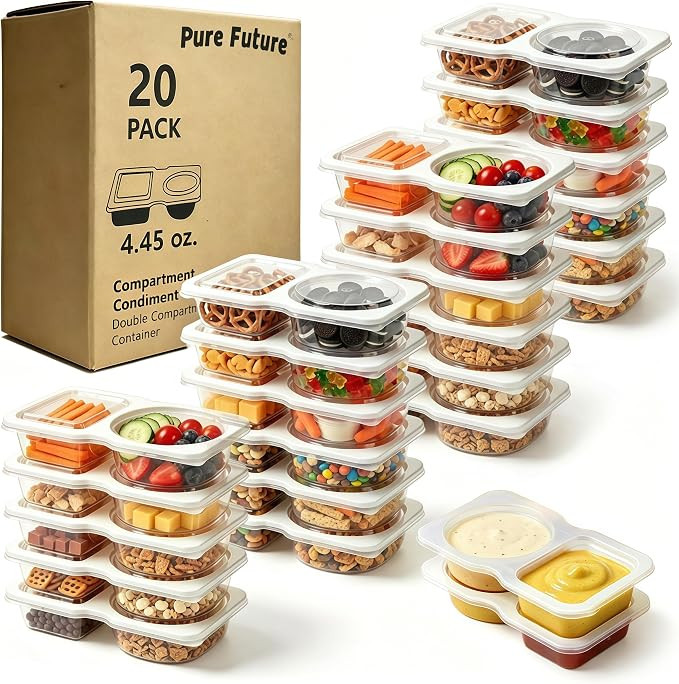 Pure Future 20-Pack Reusable Snack Containers with Lids, 2-Compartment Snackle Box Container for ... | Amazon (US)