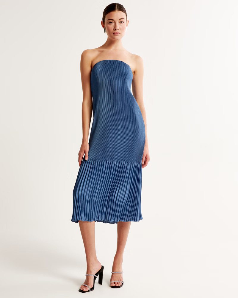 Strapless Pleat Release Midi Dress | Abercrombie & Fitch (US)