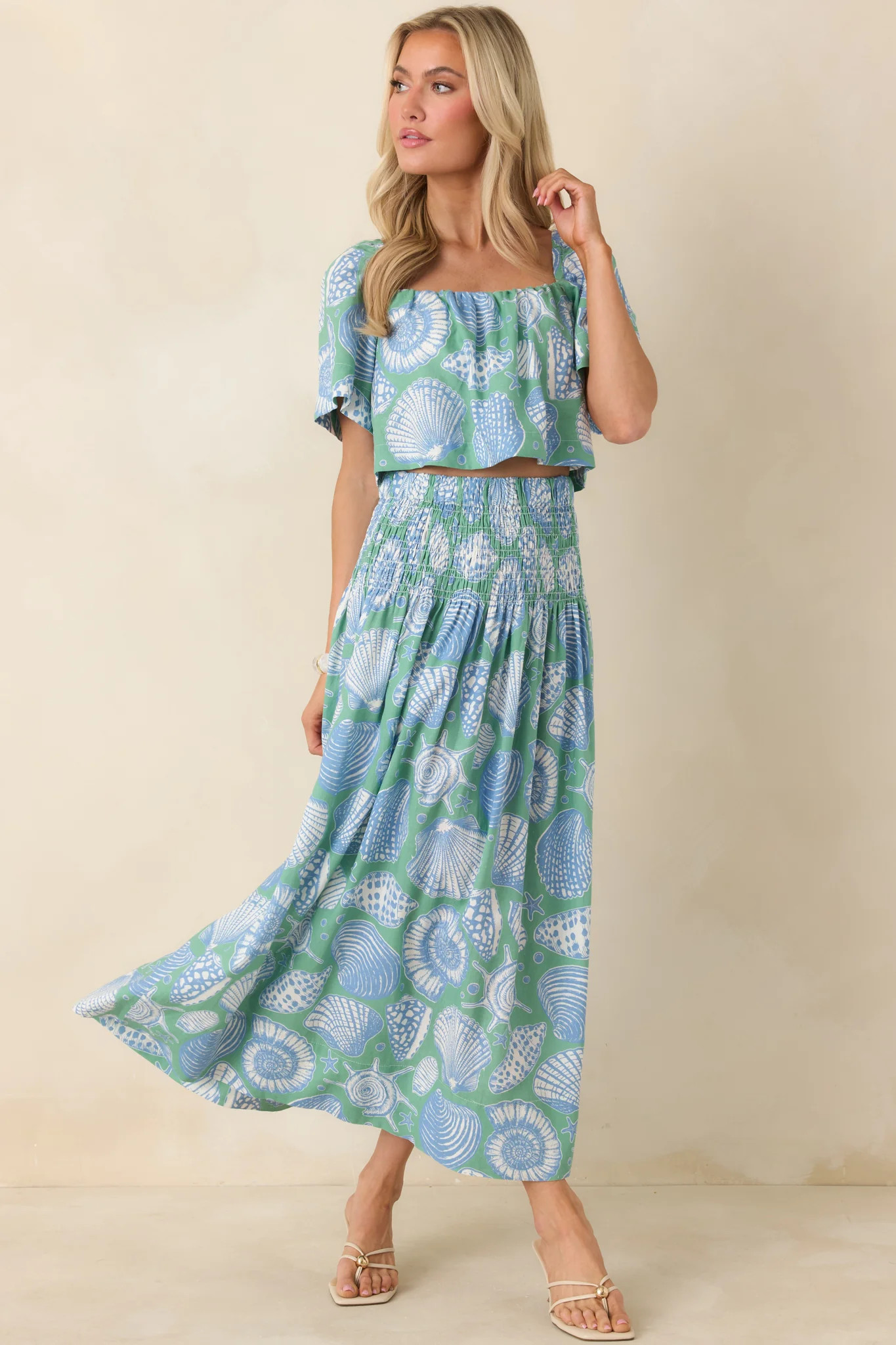 Paradisa Caladesi Oceana Blue Multi Flowy Crop Top | Red Dress