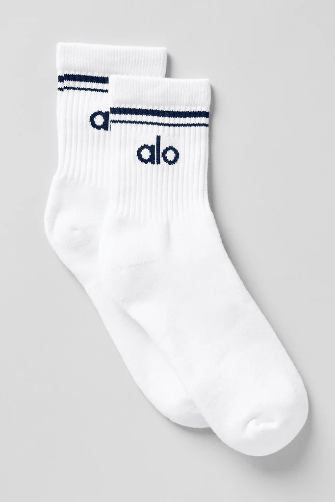 Unisex Half-Crew Throwback Sock - White/Navy | Alo Yoga