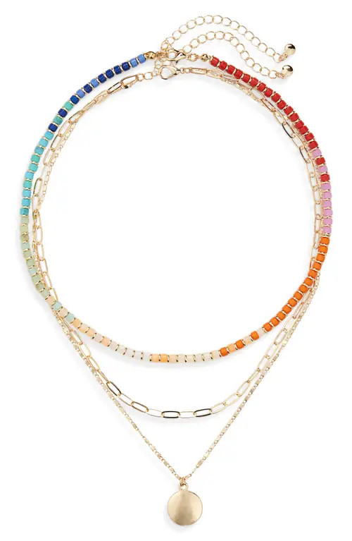 Nordstrom Set of 2 Beaded & Disc Pendant Layered Chain Necklaces in Rainbow- Gold at Nordstrom | Nordstrom