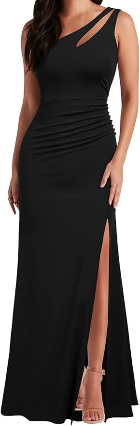 WOOSEA Women's One Shoulder Sleeveless Split Bodycon Mermaid Evening Cocktail Long Dress | Amazon (US)