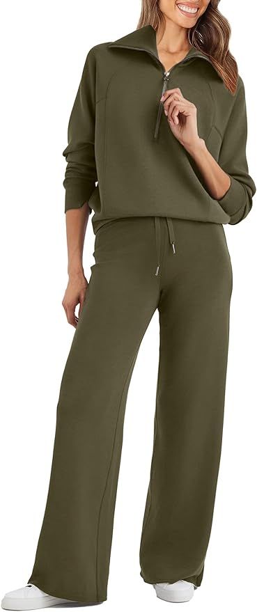 Glamaker Womens 2 Piece Outfits Sweatsuit Set Oversized Half Zip Sweatshirt Wide Leg Sweatpants L... | Amazon (UK)
