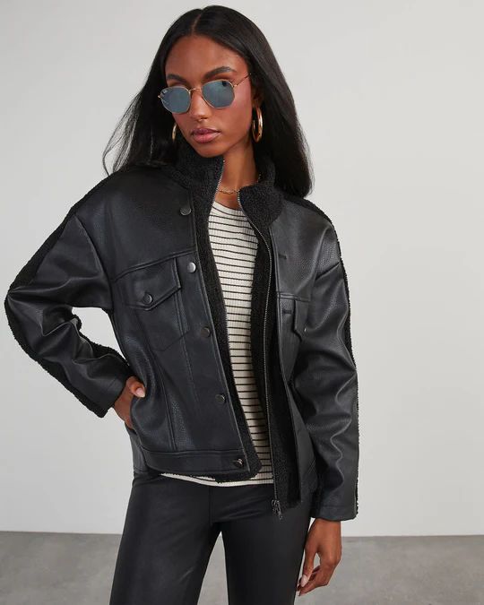 Jarrett Faux Leather Sherpa Contrast Jacket | VICI Collection