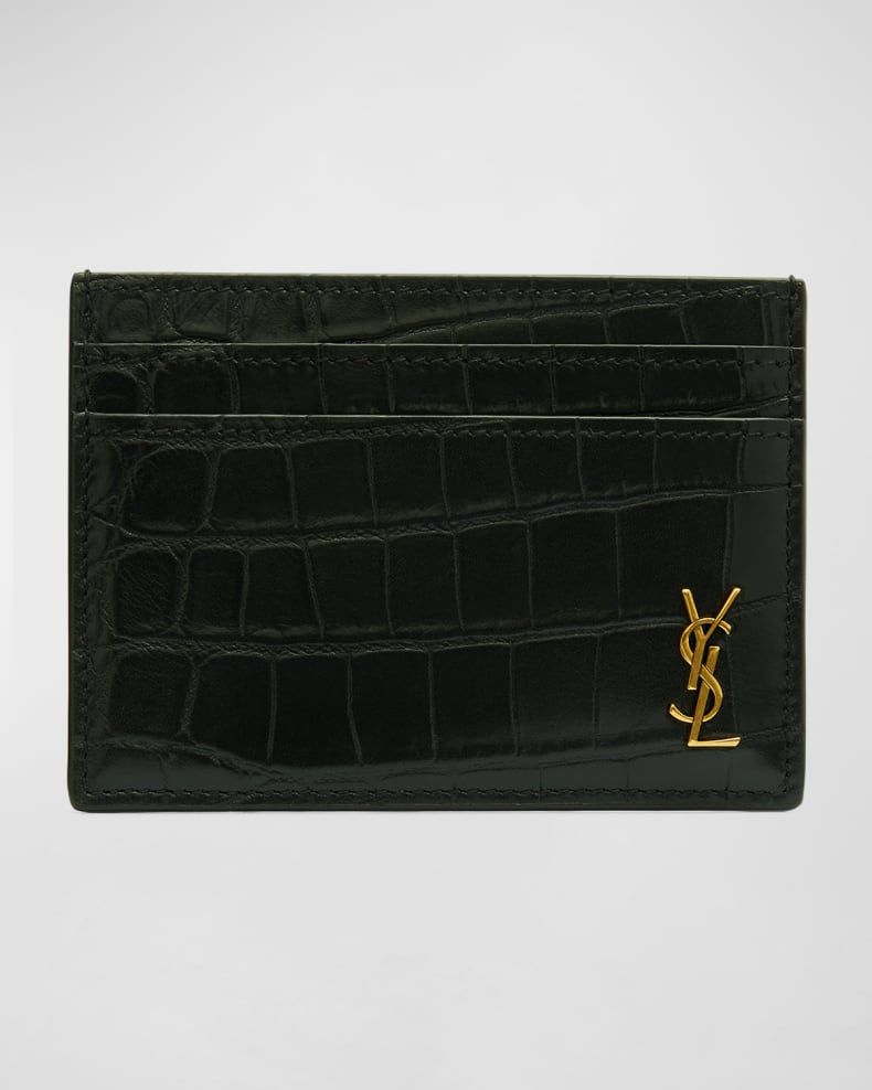 Saint Laurent Men's YSL Monogram Croc-Embossed Card Case | Neiman Marcus