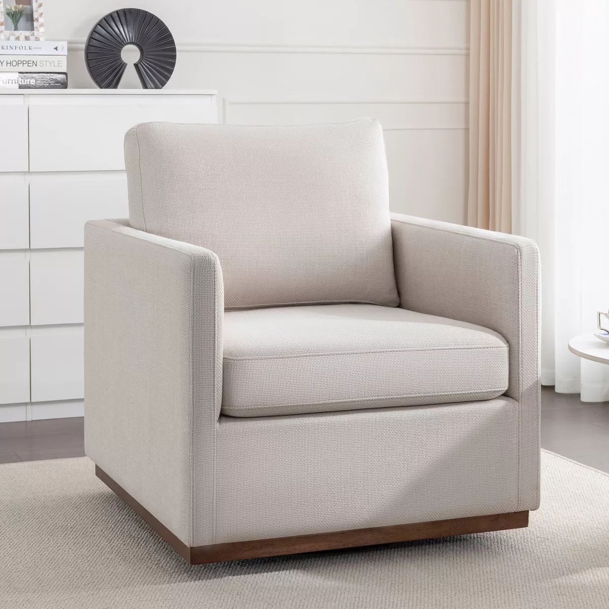 Mid-Century Style Linen Upholstered Swivel Chair, Armchair for Living Room, Bedroom, Office - Mod... | Target