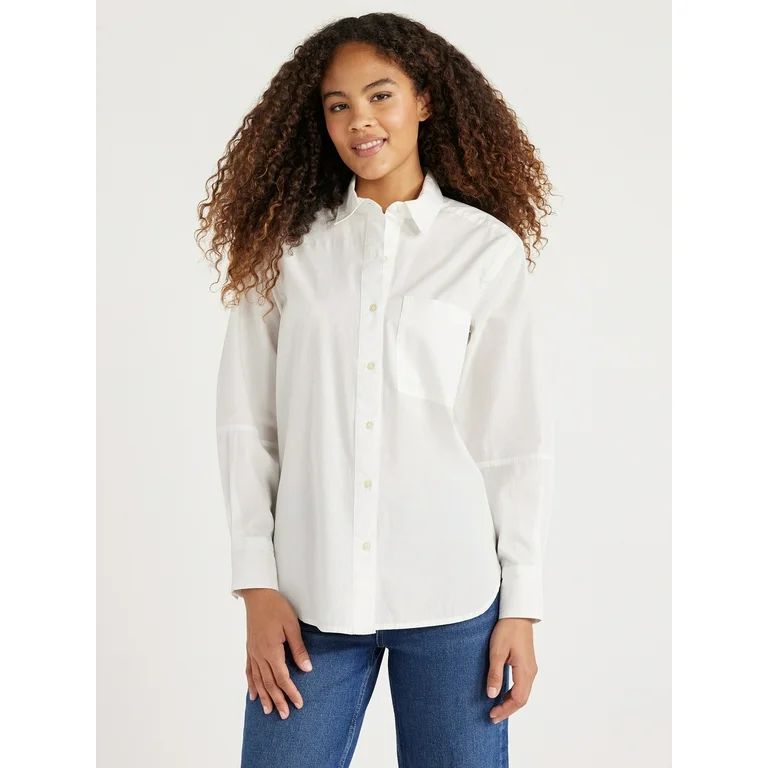 Free Assembly Women's Button Front Boxy Tunic Shirt with Long Sleeves, Sizes XS-XXL | Walmart (US)