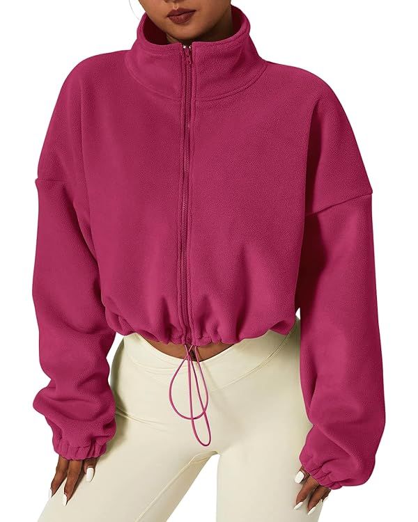 MASCOMODA Womens Zip Up Fleece Jacket 2023 Fall Outfits Casual Long Sleeve Stand Collar Workout C... | Amazon (US)
