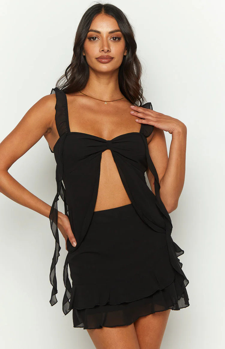 Caspian Black Chiffon Top | Beginning Boutique (US)