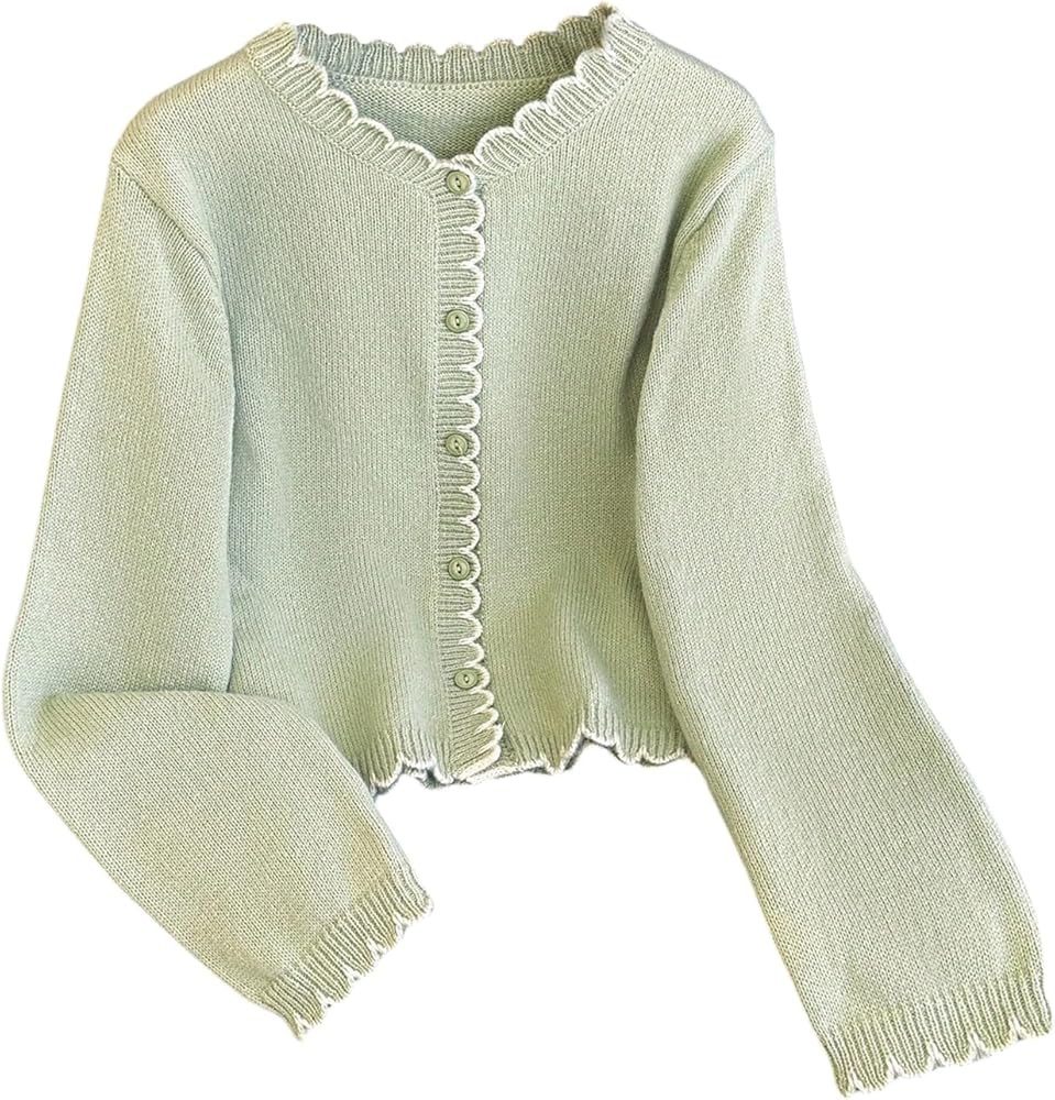 SHENHE Women's Button Down V Neck Cardigan Long Sleeve Scalloped Sweater Fall Knit Cardigan | Amazon (US)
