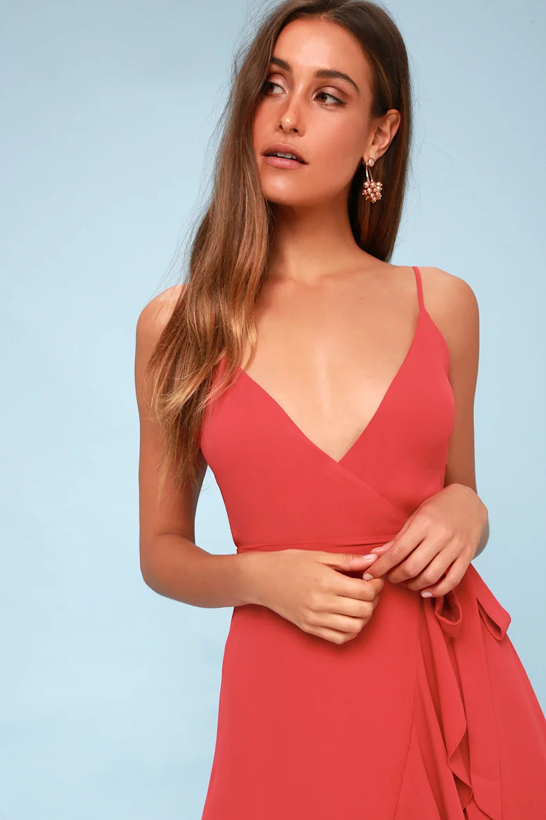 Manhattan Moment Berry Pink Ruffled Midi Wrap Dress | Lulus (US)