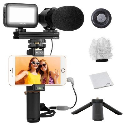 Movo Tripod Vlog Kit V7 - YouTube Starter Kit with Tripod, Grip, Microphone, Light and Wireless Remote | Target