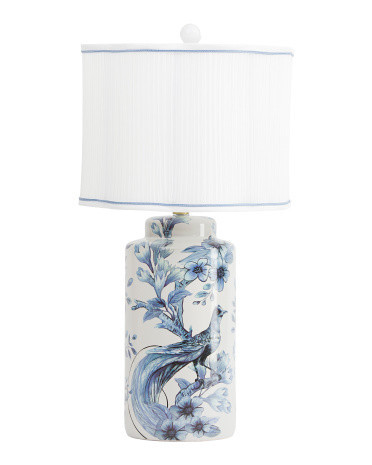 26.5In Floral Bird Ceramic Table Lamp With Scalloped Shade | TJ Maxx