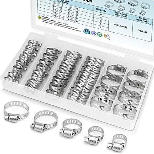 TICONN 40PCS Hose Clamp Set - 1/4''–1-1/8'' 304 Stainless Steel Worm Gear Hose Clamps for Pipe,... | Amazon (US)