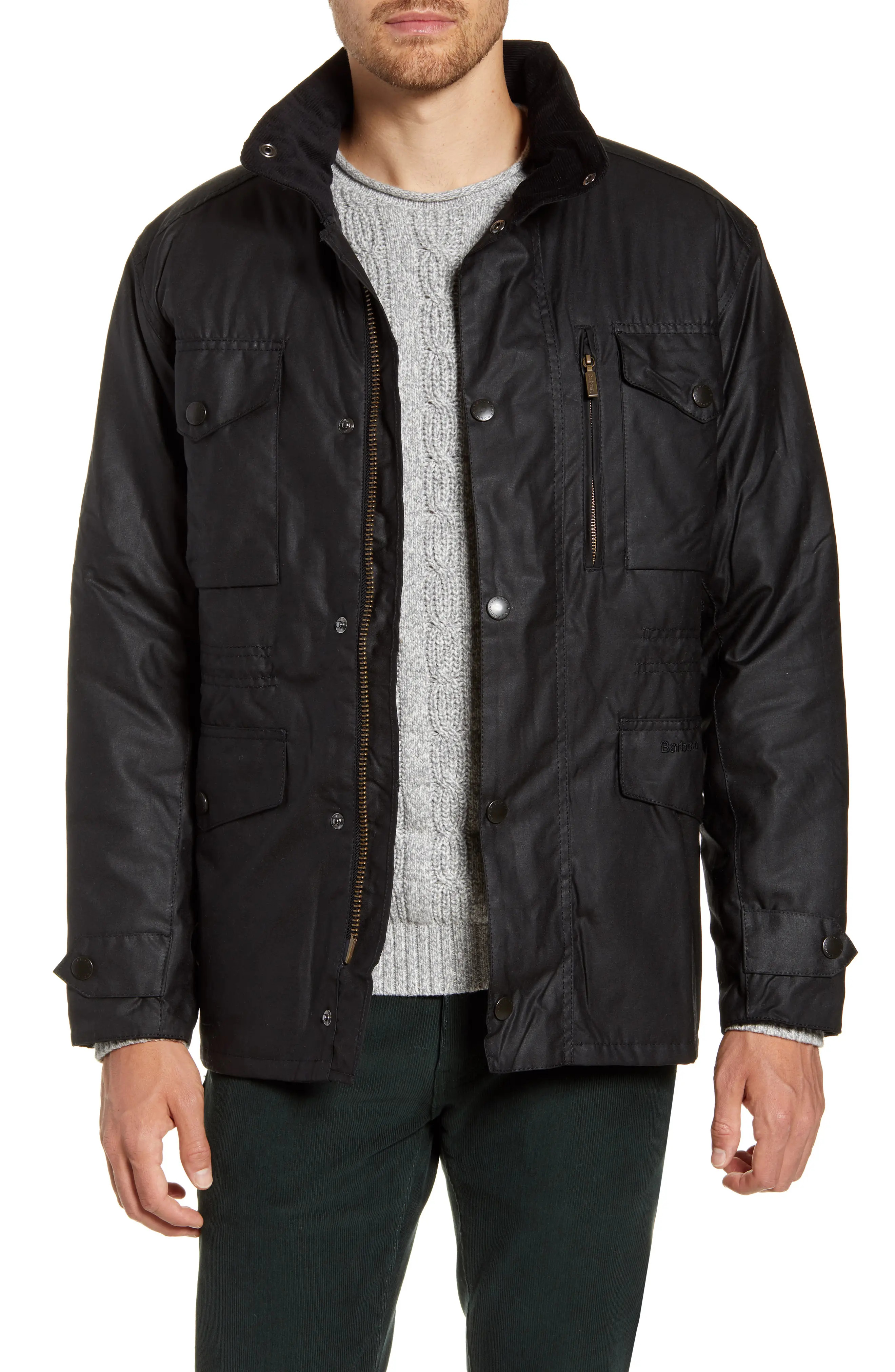 Barbour Sapper Regular Fit Weatherproof Waxed Cotton Jacket in Black/classic at Nordstrom, Size Large | Nordstrom