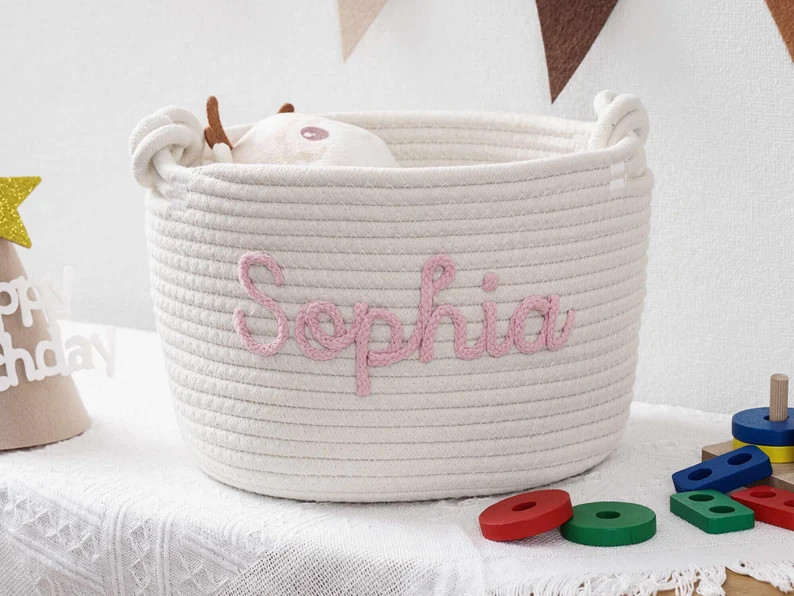 Personalized Handmade Basket, Baby Gift, Baby Shower Gift Cotton Rope Basket, Baby Basket, Toy Ba... | Etsy (US)