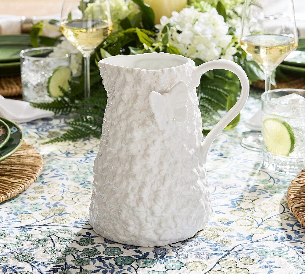 Floral Bunny Stoneware Pitcher | Pottery Barn (US)