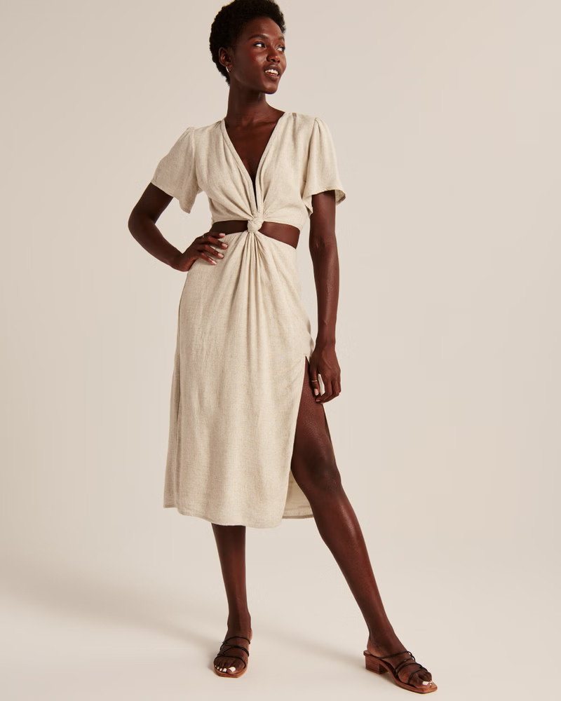 Knot-Front Cutout Midi Dress | Abercrombie & Fitch (US)