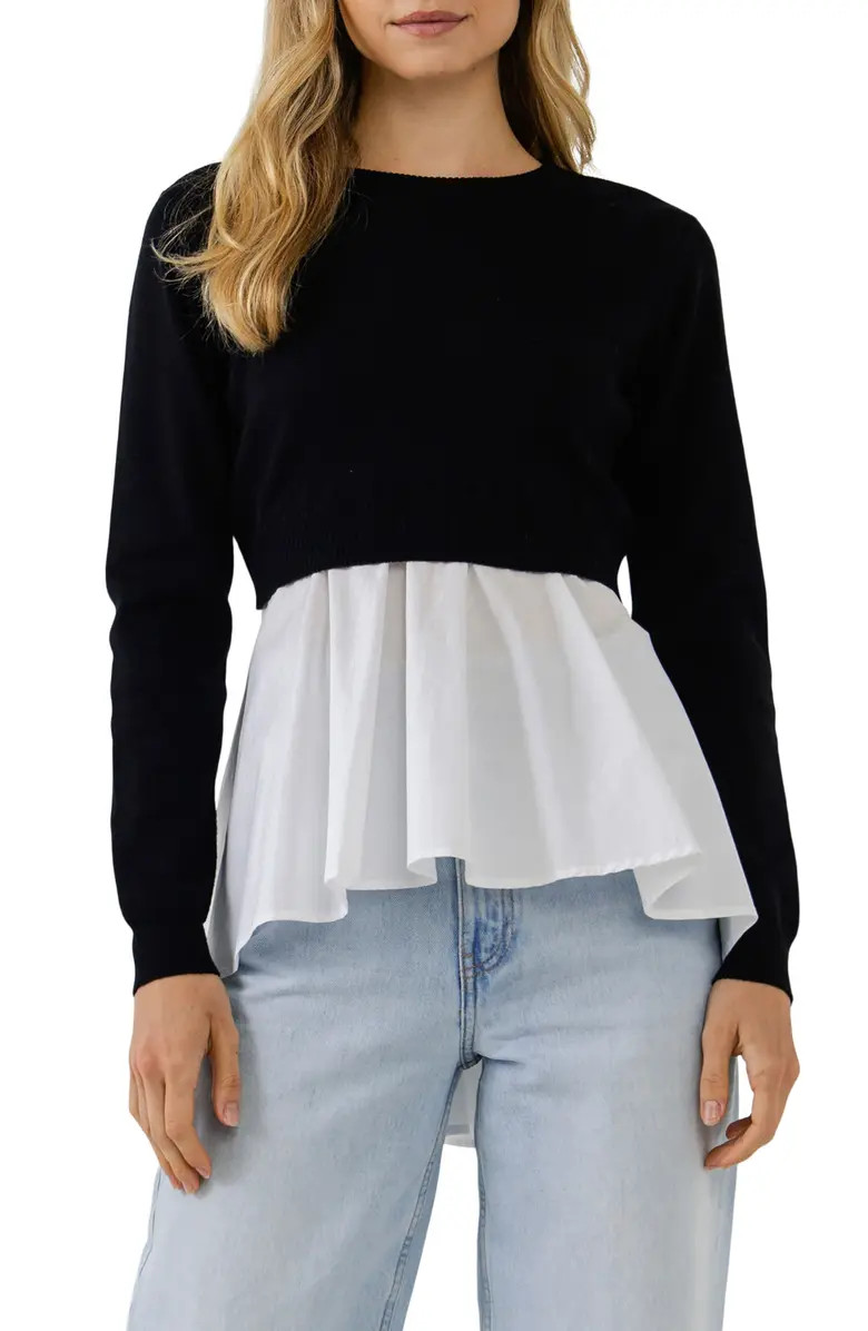 English Factory Mix Media Peplum Top | Nordstrom | Nordstrom