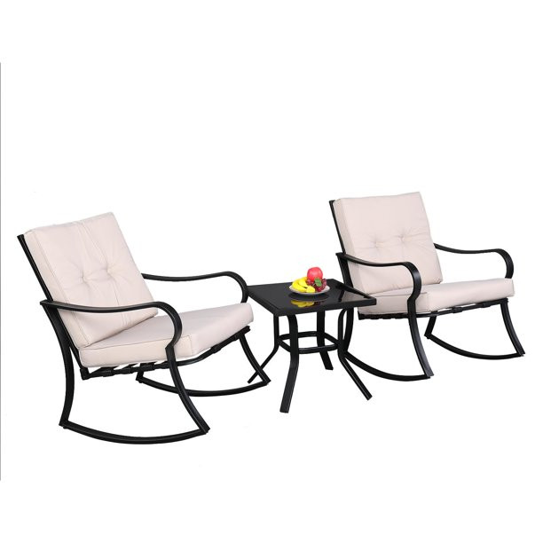 Zimtown 3-Pieces Rocking Rattan Chairs Set Patio Furniture - Walmart.com | Walmart (US)