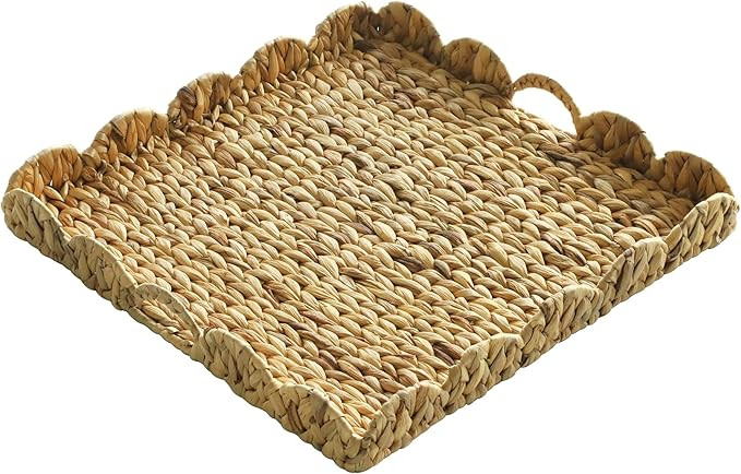 Extra Large Square Ottoman Table Tray 19.7" with Handles - Water Hyacinth Wicker Serving Wicker T... | Amazon (US)