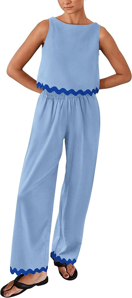 Pretty Garden Womens Sleeveless Tank Crop Top Wide Leg Pants Set | Amazon (US)