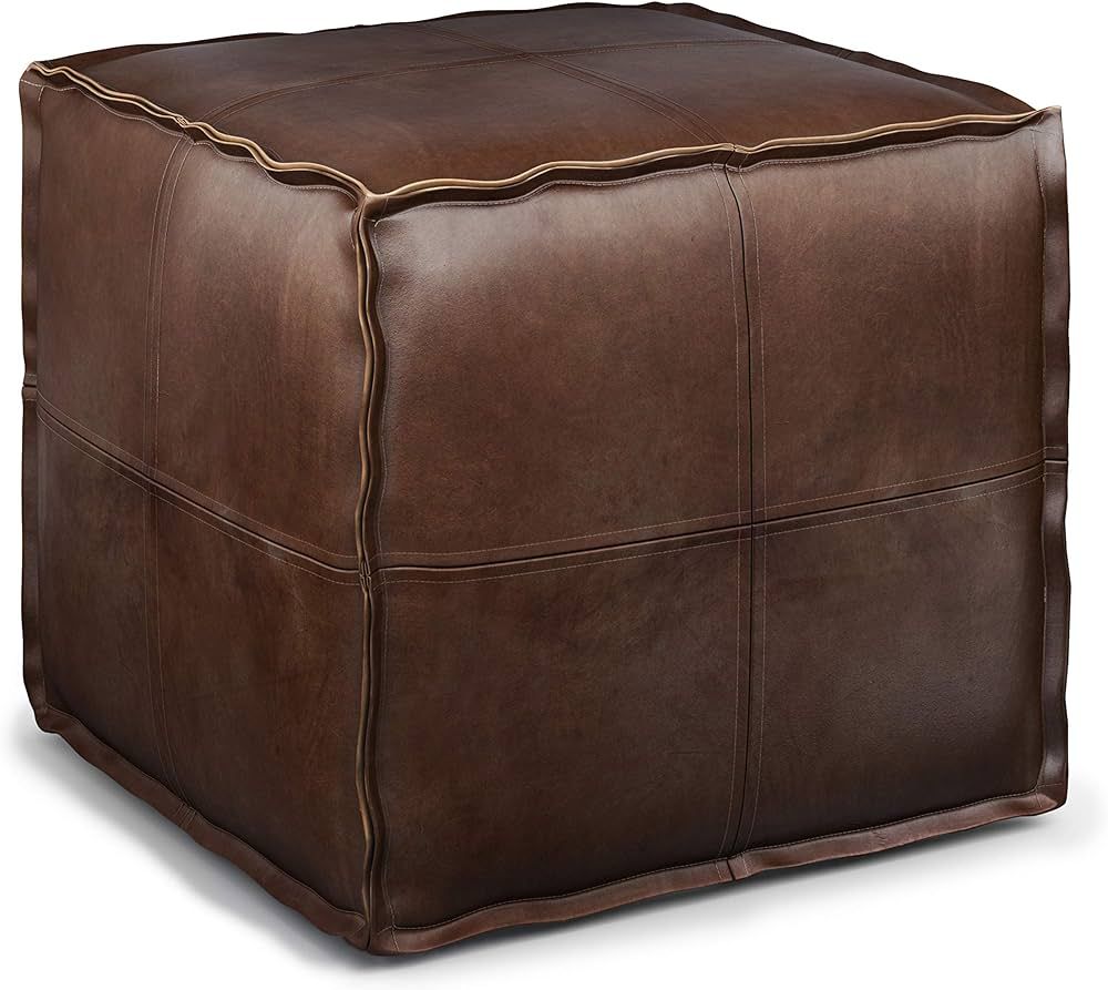 SIMPLIHOME Brody Square Pouf, Footstool, Upholstered in Distressed Dark Brown Faux Leather, for t... | Amazon (US)