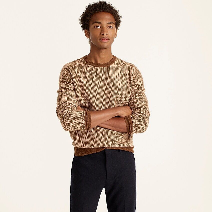 Cashmere herringbone jacquard crewneck sweater | J.Crew US