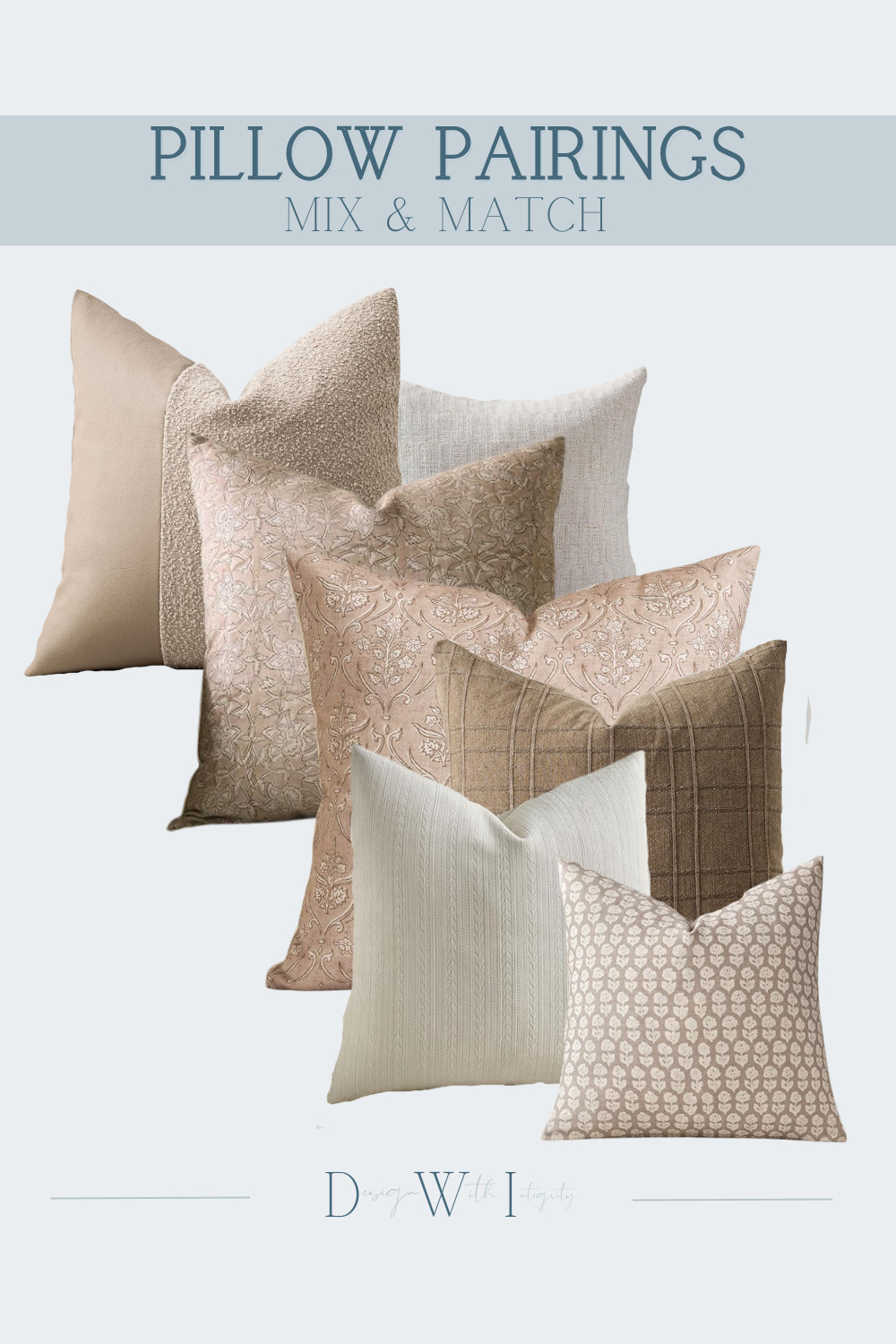 This mix and match pillow pairing is designed with a soft neutral palette layered for depth and dimension. Warm creams and taupes create a calm foundation while subtle pattern variations add interest without overwhelming the arrangement. Textural contrast from tailored solids to gently detailed prints gives the composition a collected refined feel that works beautifully across a variety of interiors.

Shop the curated pillow pairing to effortlessly elevate your sofa bed or seating area with timeless neutral styling.

#PillowPairings #NeutralInteriors #LayeredDecor #InteriorStyling #TimelessDesign 

 #LTKSeasonal #LTKHome