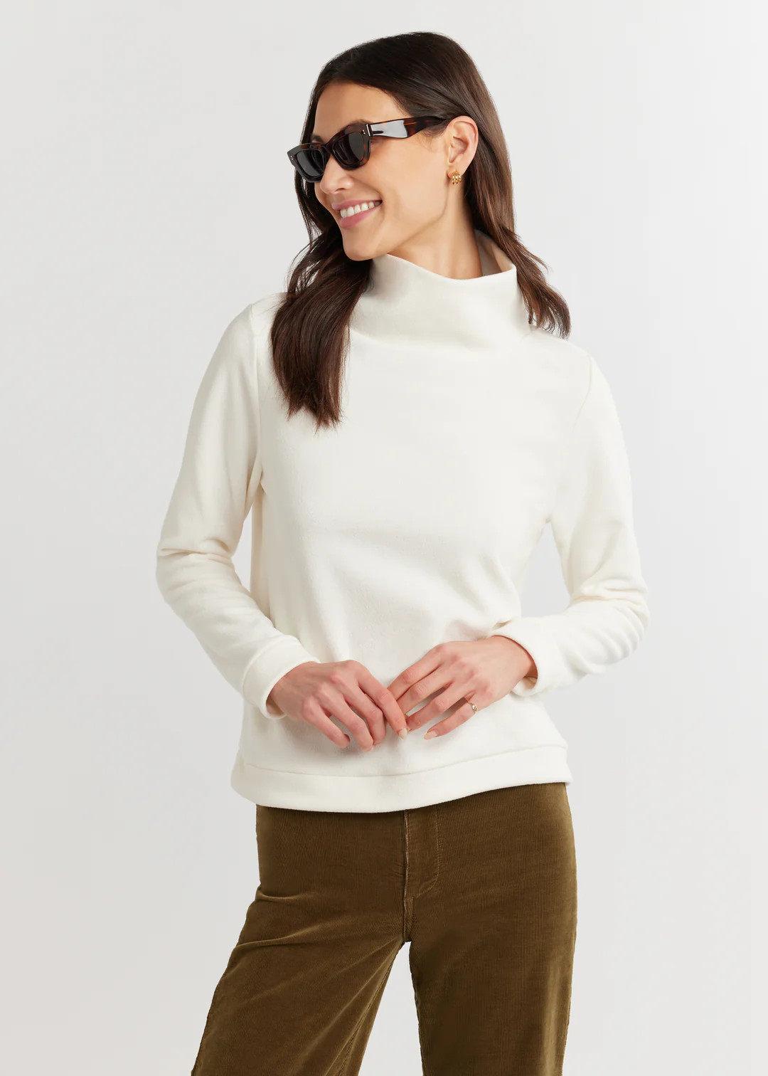 Park Slope Turtleneck in Terry Fleece (Cream) | Dudley Stephens
