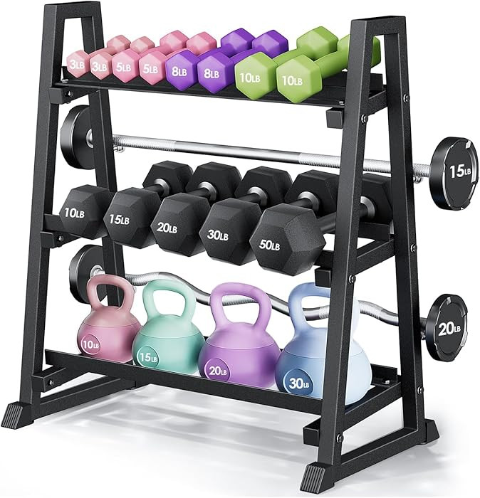 Leteuke Dumbbell Rack, 3 Tiers Heavy Duty Weight Rack for Home Gym, Trapezoidal Frame Space Savin... | Amazon (US)