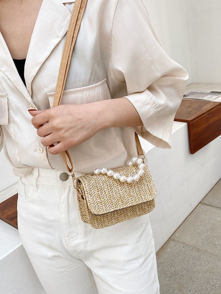 Mini Faux Pearl Decor Straw Bag | SHEIN