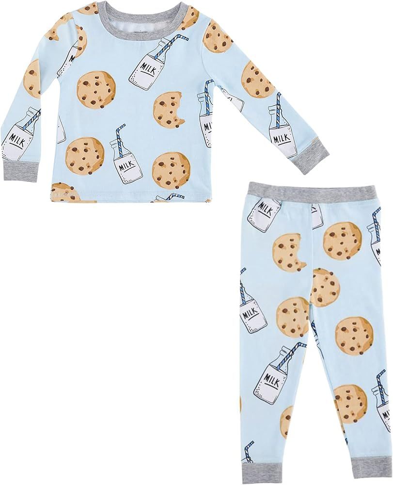 Mud Pie Baby Boys' Milk and Cookies Pajama Set, Blue | Amazon (US)