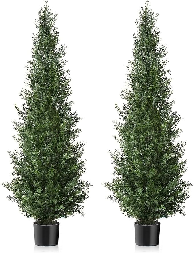 TRESIL Set of 2 Pre-Potted 4 Feet Faux Cedar Tree, Lifelike UV Protected Front Door Decor, Porch,... | Amazon (US)