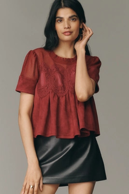 The Iris Short-Sleeve Sueded Blouse by En Elly | Anthropologie (US)