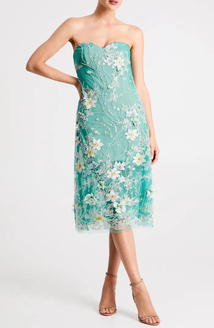 Francine Embellished Floral Appliqué Strapless Cocktail Dress | Nordstrom