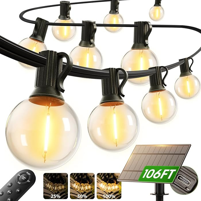 addlon 100FT Solar String Lights Outdoor with Remote, 54 LED Shatterproof Bulbs, USB Charging, 20... | Amazon (US)