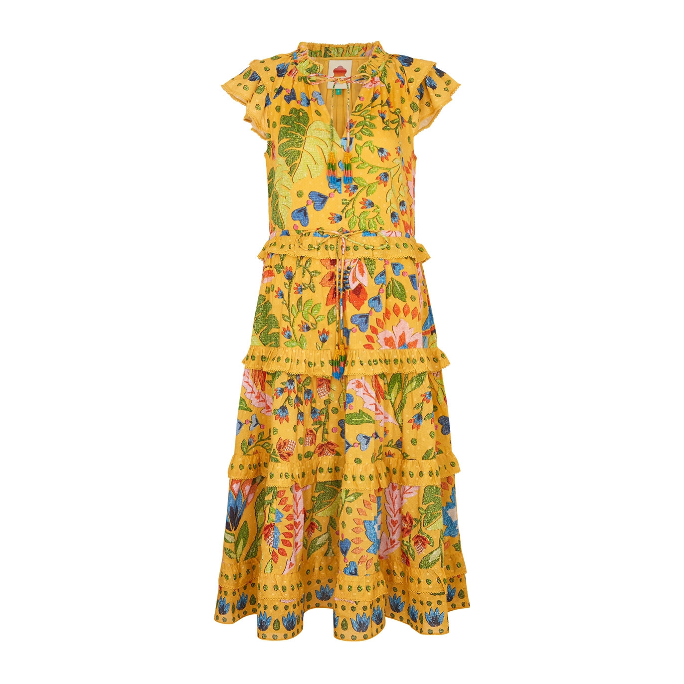 Farm Rio Summer Garden Printed Cotton Midi Dress - Yellow - M | Harvey Nichols (Global)