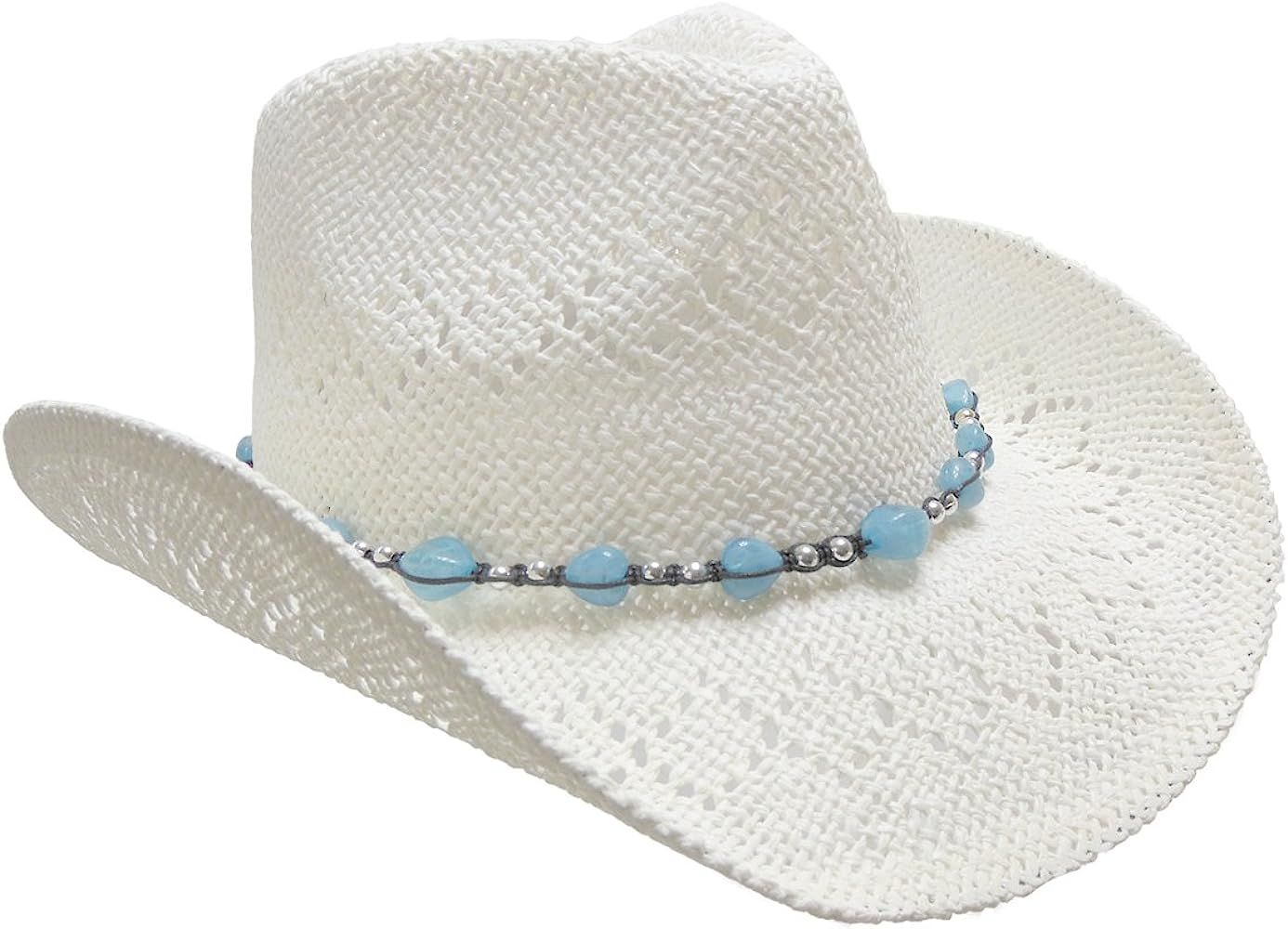 Vamuss Straw Cowboy Hat for Women with Beaded Trim and Shapeable Brim | Amazon (US)