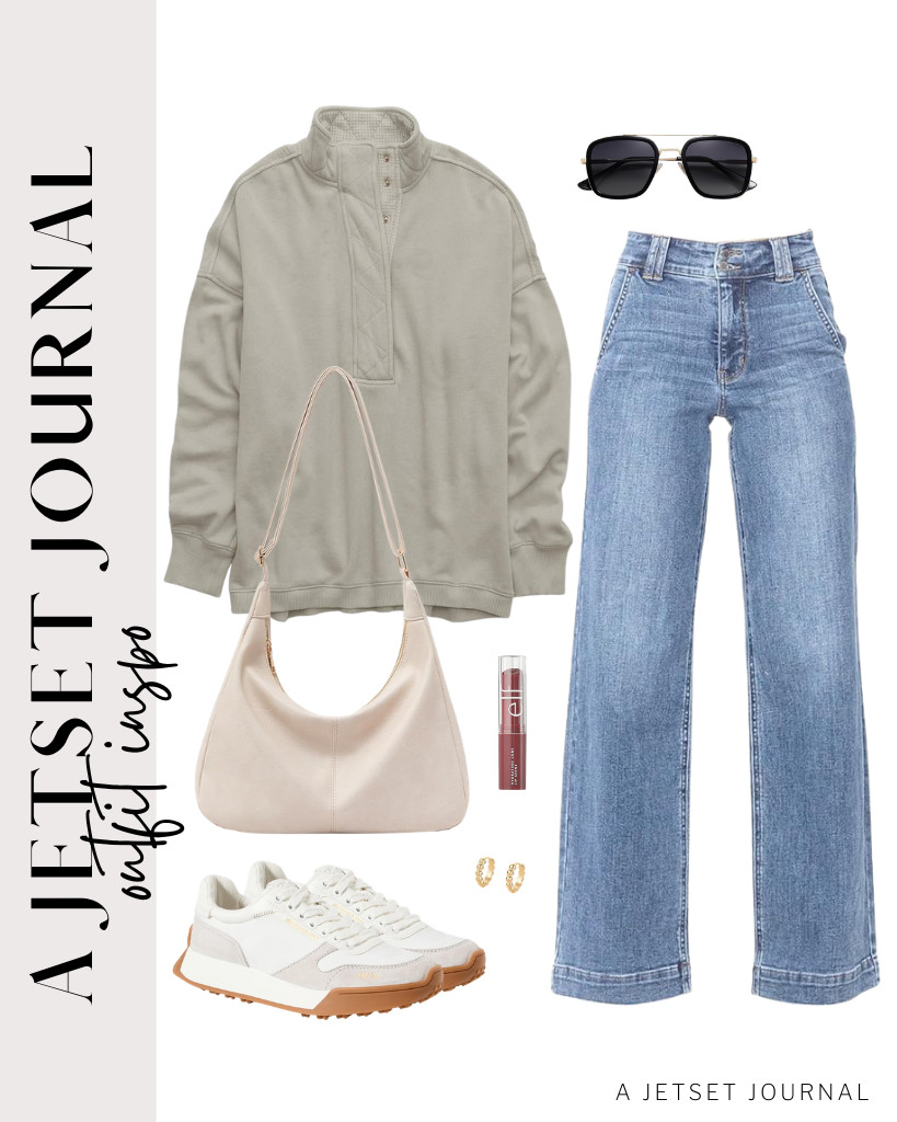 This gray oversized Henley pullover pairs perfectly with high-waisted jeans and Sam Edelman Layla sneakers. Add e.l.f. Hydrating Core Lip Shine and wear a set of gold huggie hoop earrings for a cute look. 

 #LTKSeasonal #LTKSaleAlert #LTKTravel
